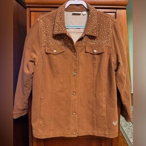 “Dream Jeannes by Quaker Factory Tan Bedazzled Jean Jacket size XL
